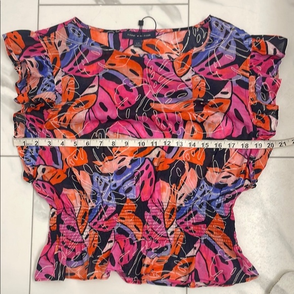 Tommy Hilfiger Tropical Pink, Orange & Purple Short Ruffle Sleeve Smocked Waist - Picture 9 of 13